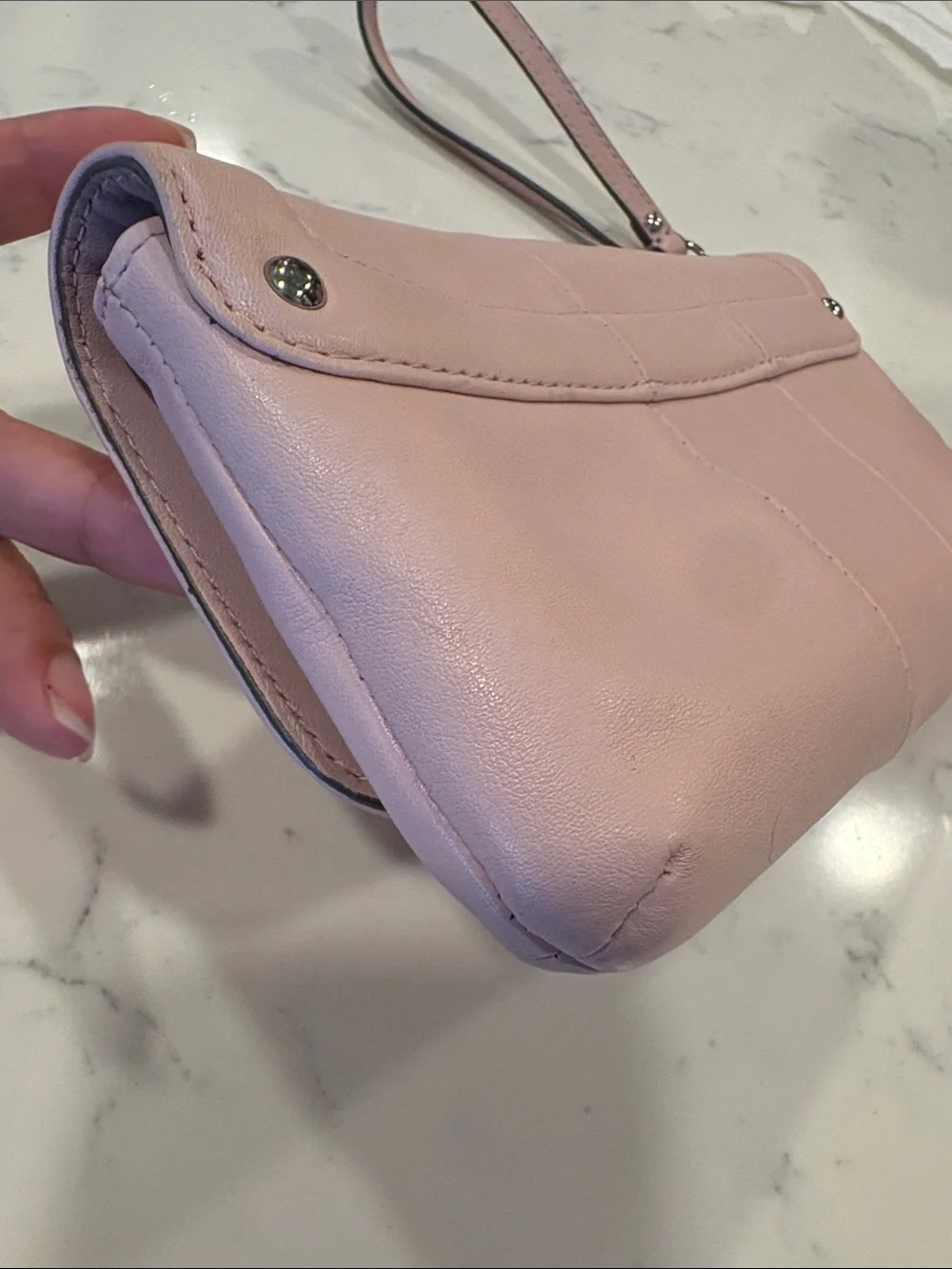 Coach Pale Pink Leather Wristlet Clutch with Silver Hardware